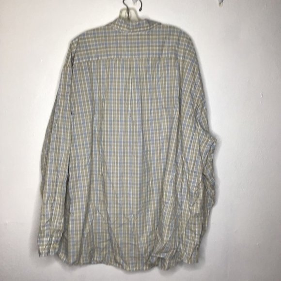 Dockers Men Button Up Plaid Shirt Long Sleeve Tan Blue White Size 4XL - Picture 3 of 4